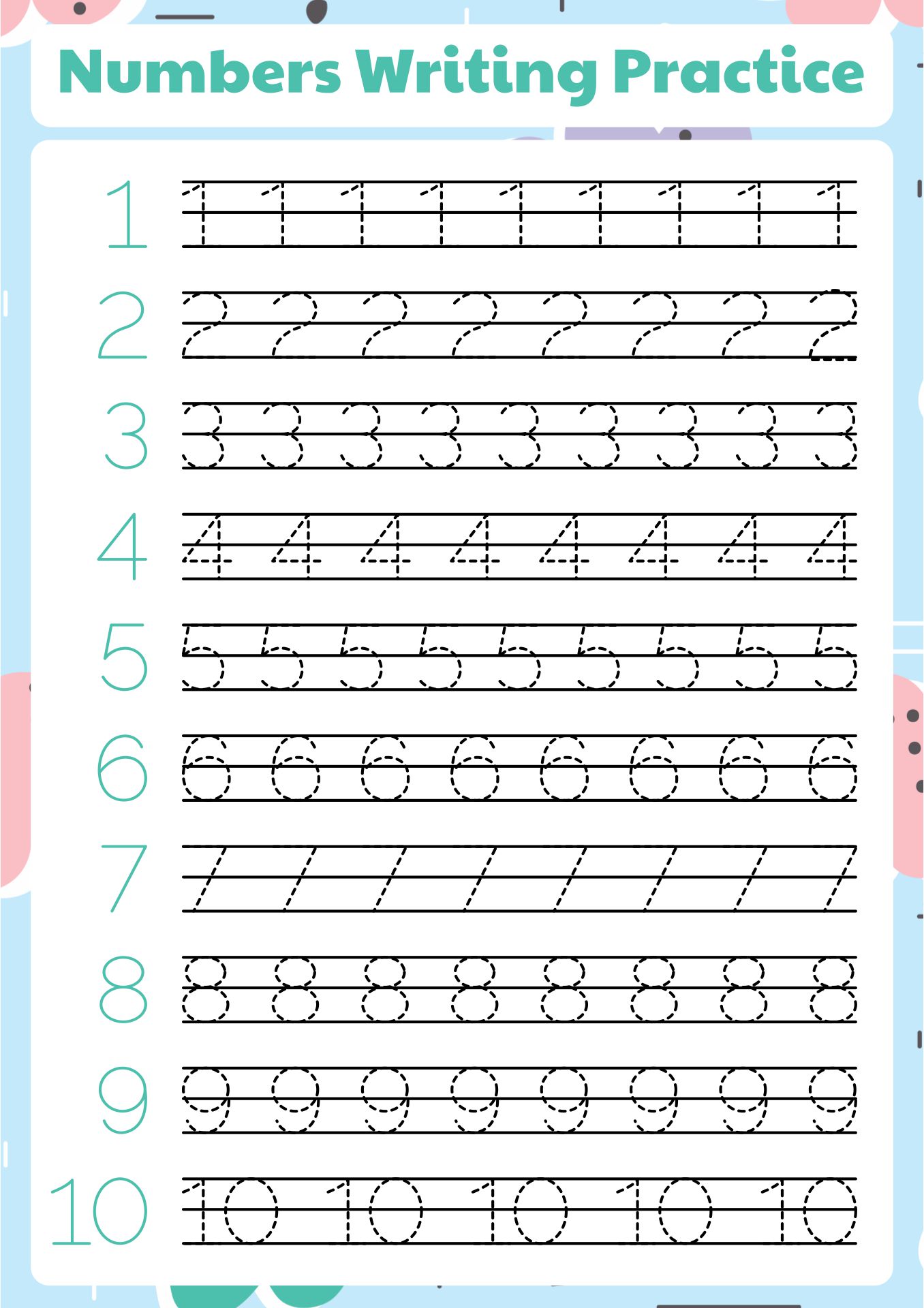 6 Best Images Of Numbers 1 10 Printable Worksheet 10 Number Tracing Worksheets Preschool 