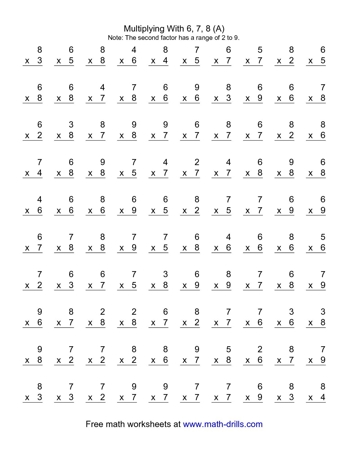 Multiplication Worksheet 100 Problems