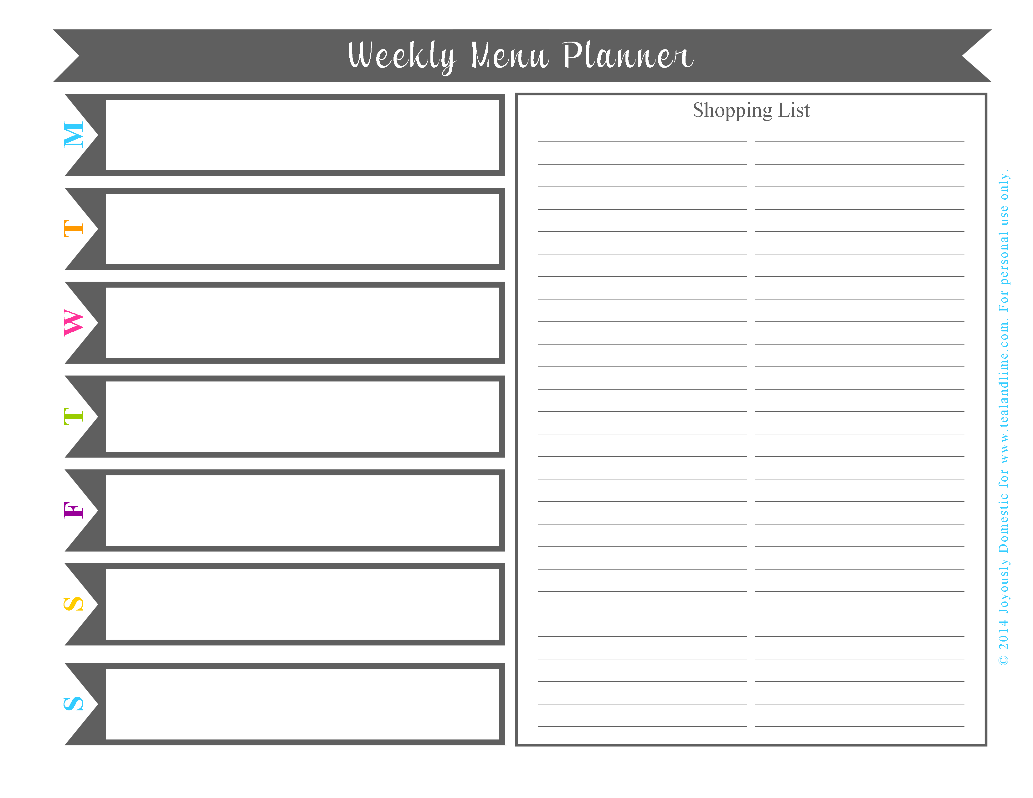 Weekly Menu Planner Template Word