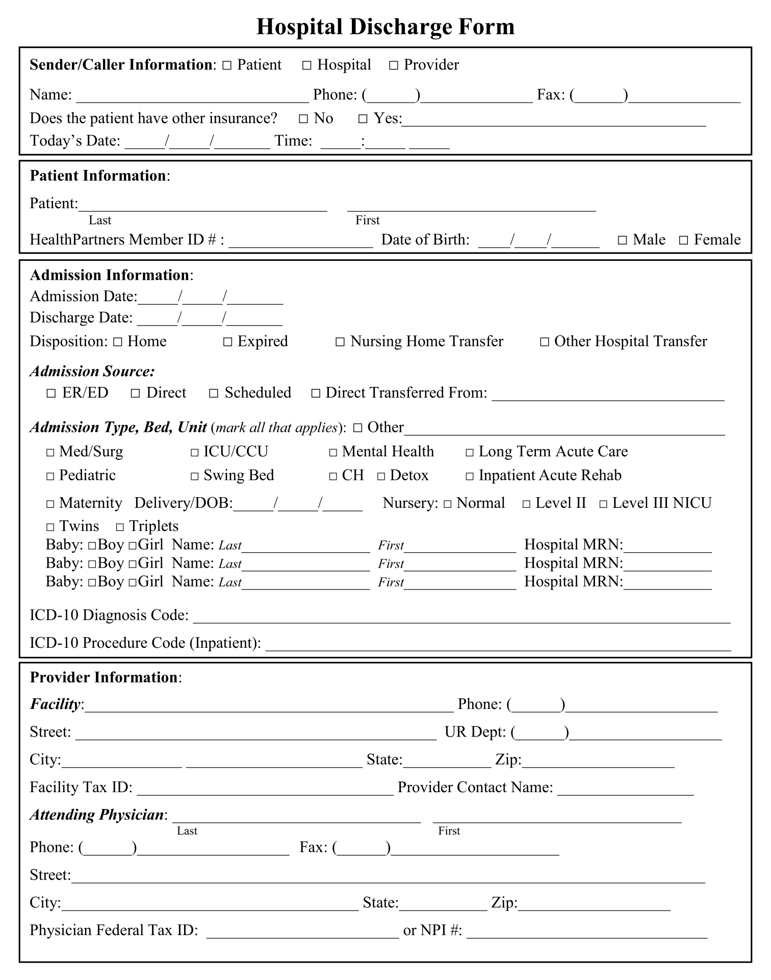 Hospital Discharge Papers Example