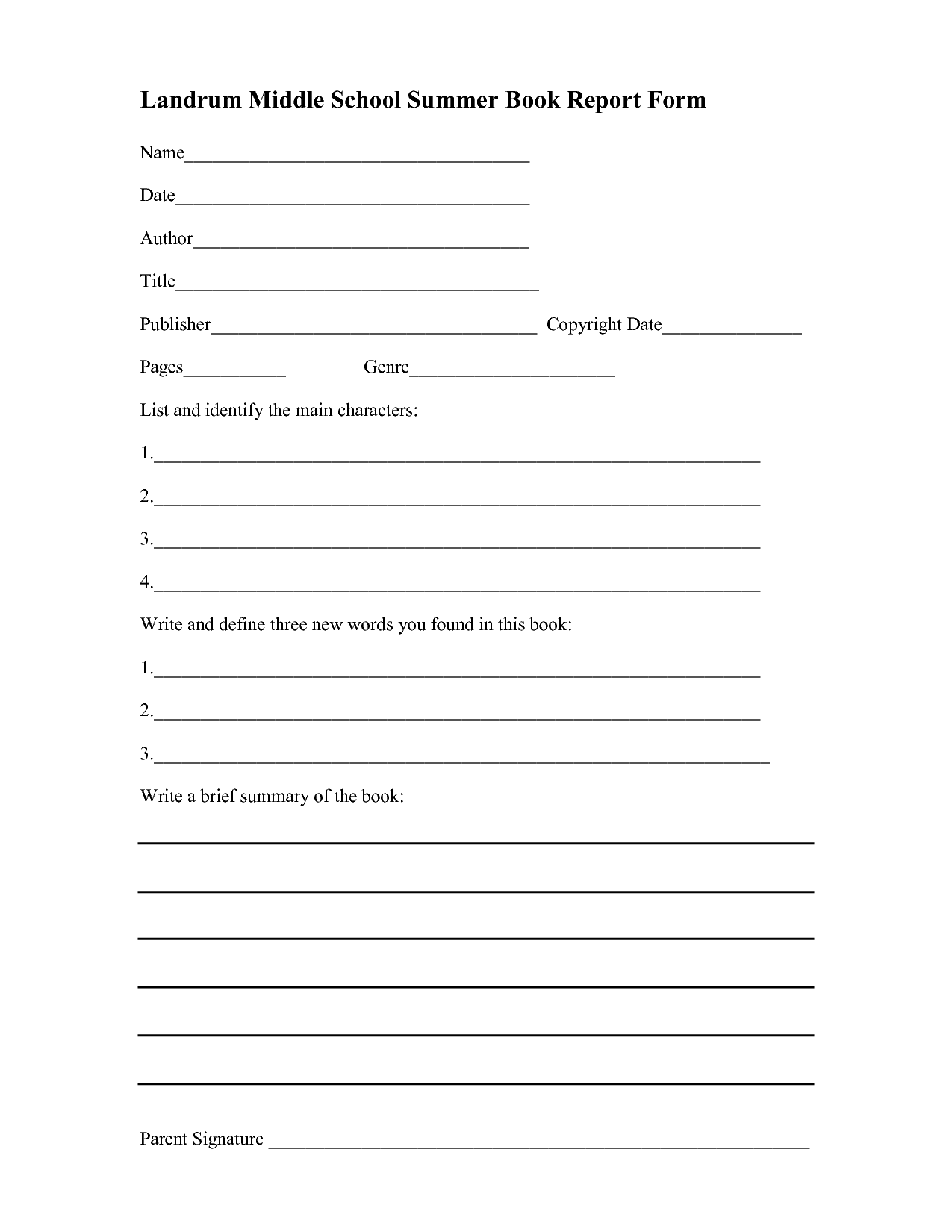 book report template middle school In Middle School Book Report Template