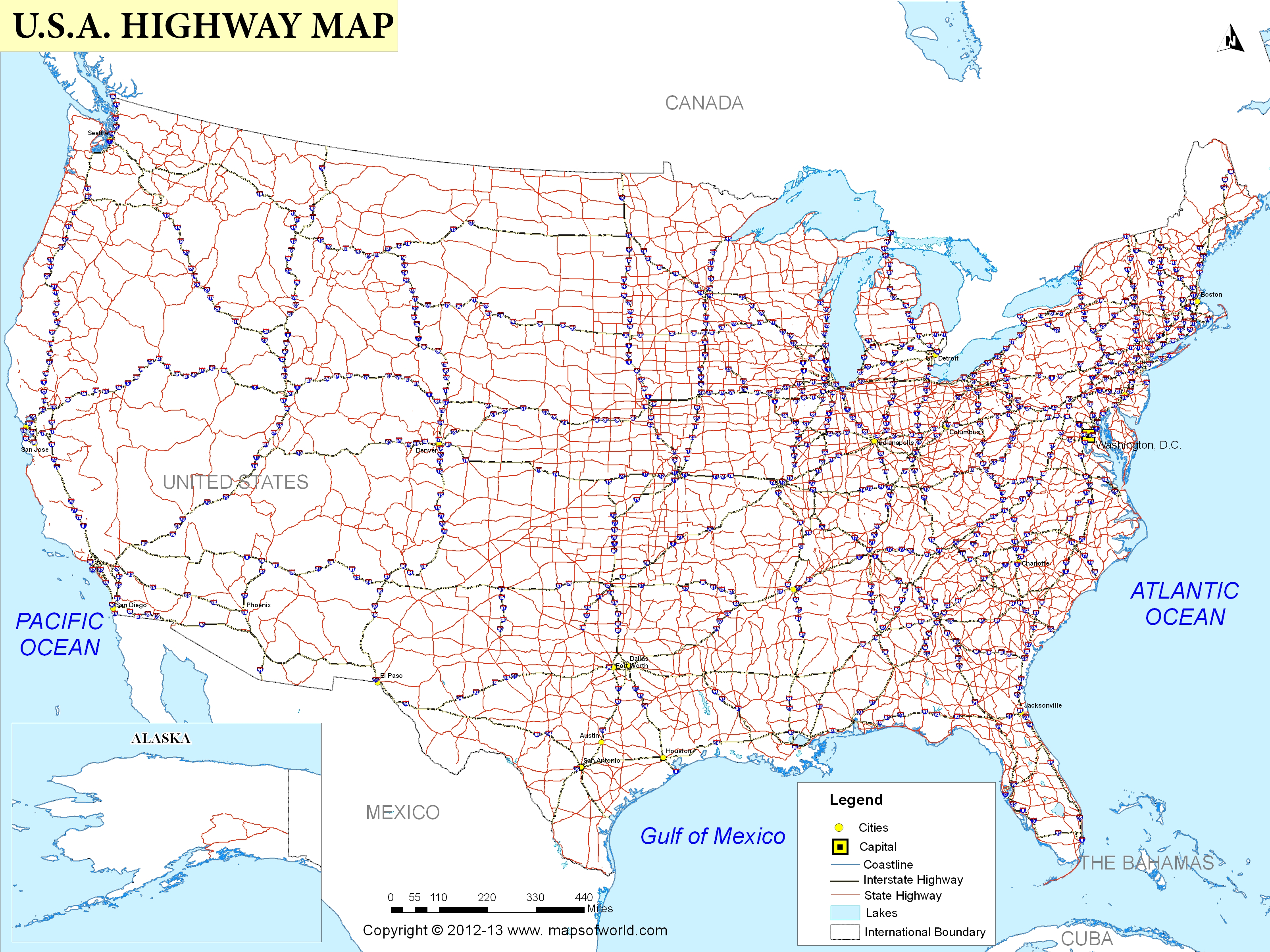 Printable Us Road Map World Maps