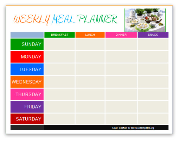 Menu Planning Template Word