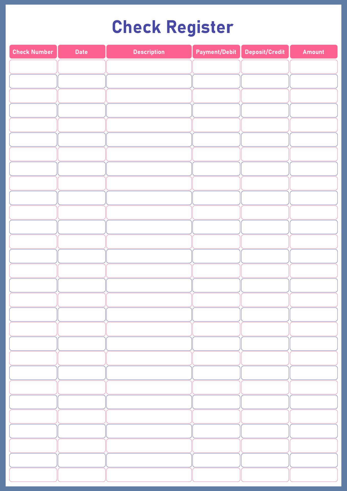 Free Printable Checkbook Register Full Page