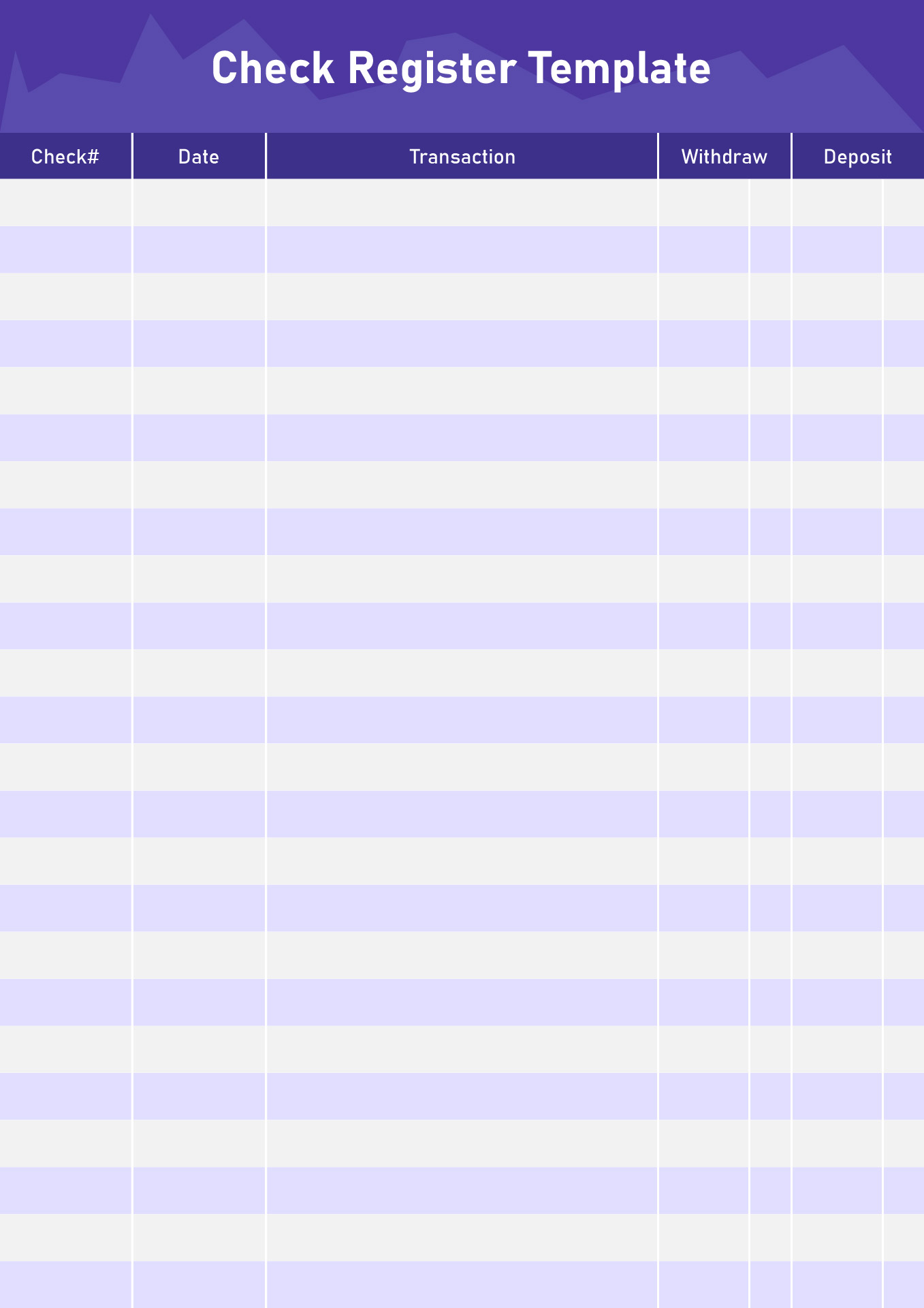 Free Printable Check Register Template Pdf