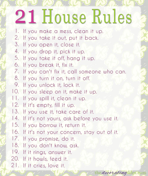 Printable House Rules For Guests