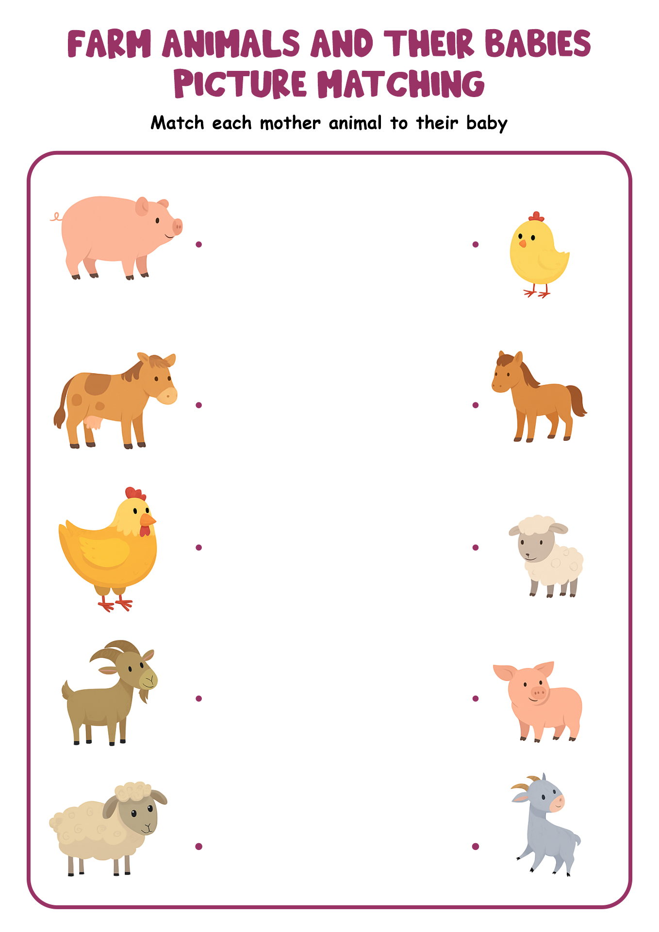 Farm Animal Matching Game Printable Printable Word Searches