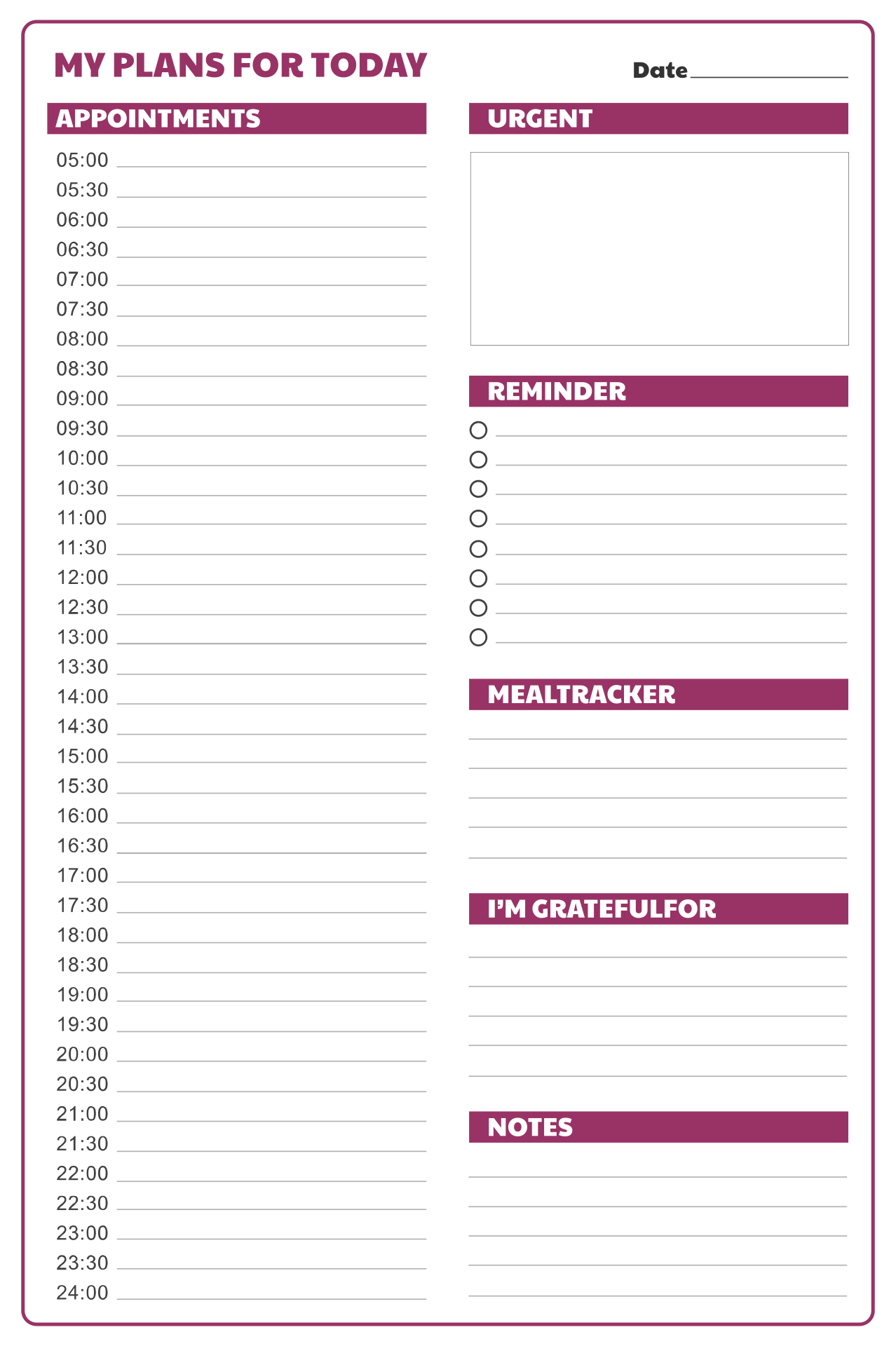 Printable Calendar January Hourly