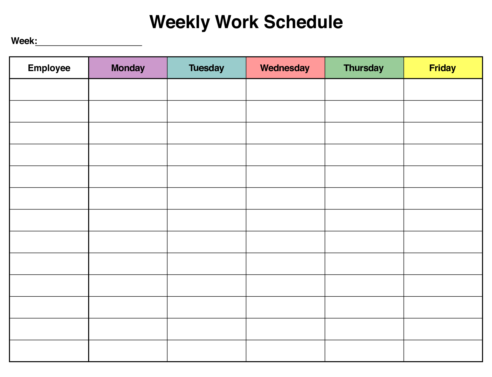 Free Printable Weekly Work Schedule