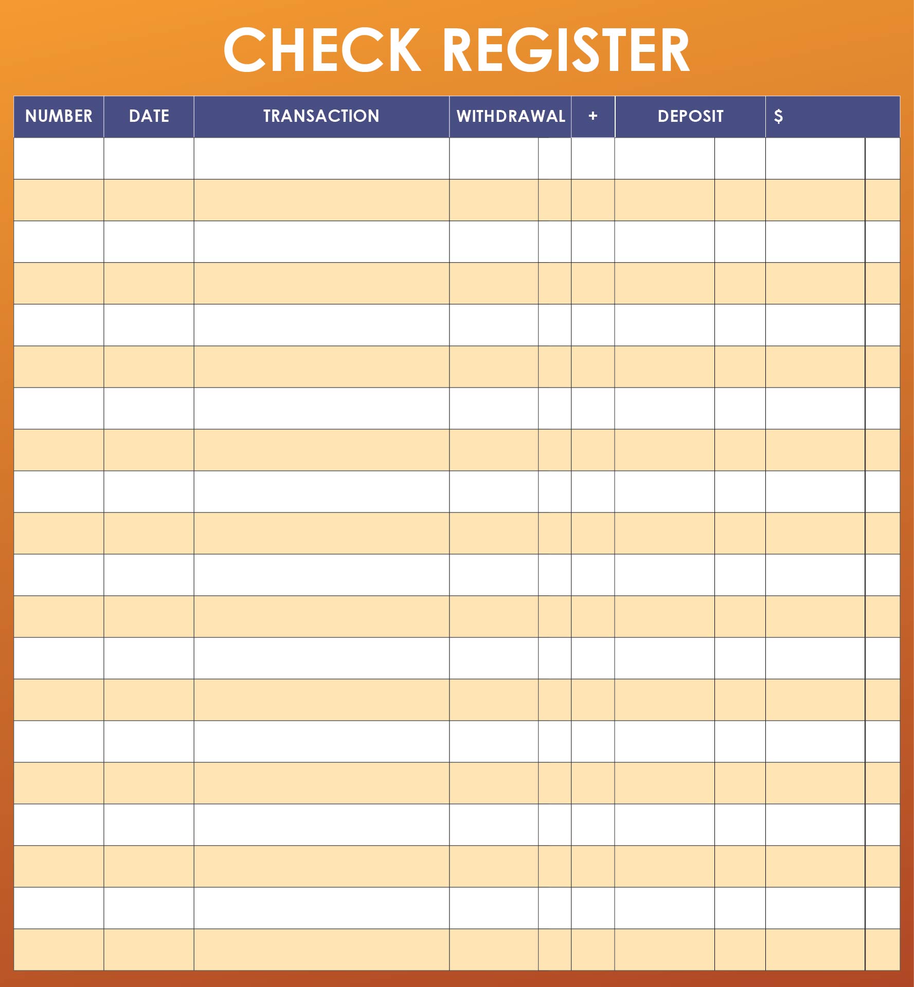 Checkbook Register Template Printable Free