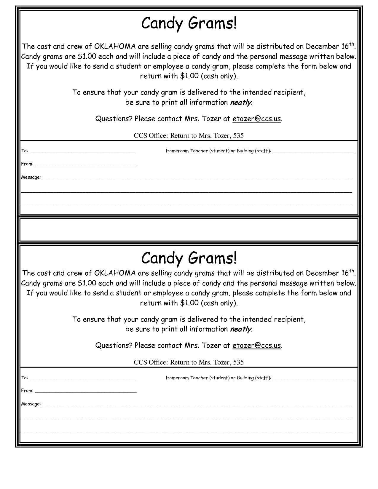Printable Candy Gram Template