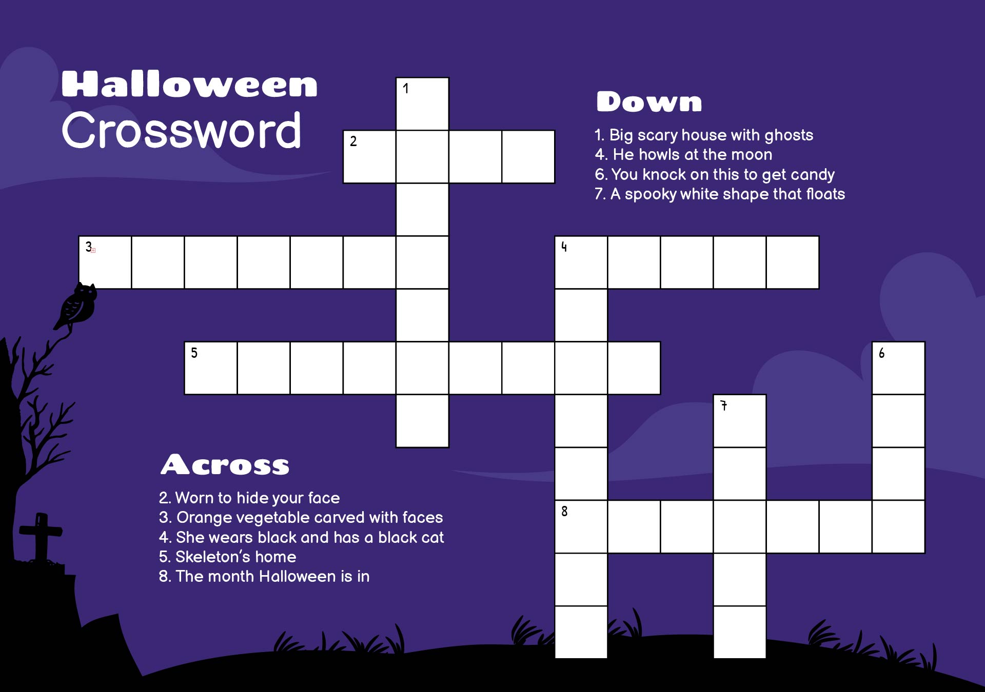 Crossword Puzzles For Halloween Printable