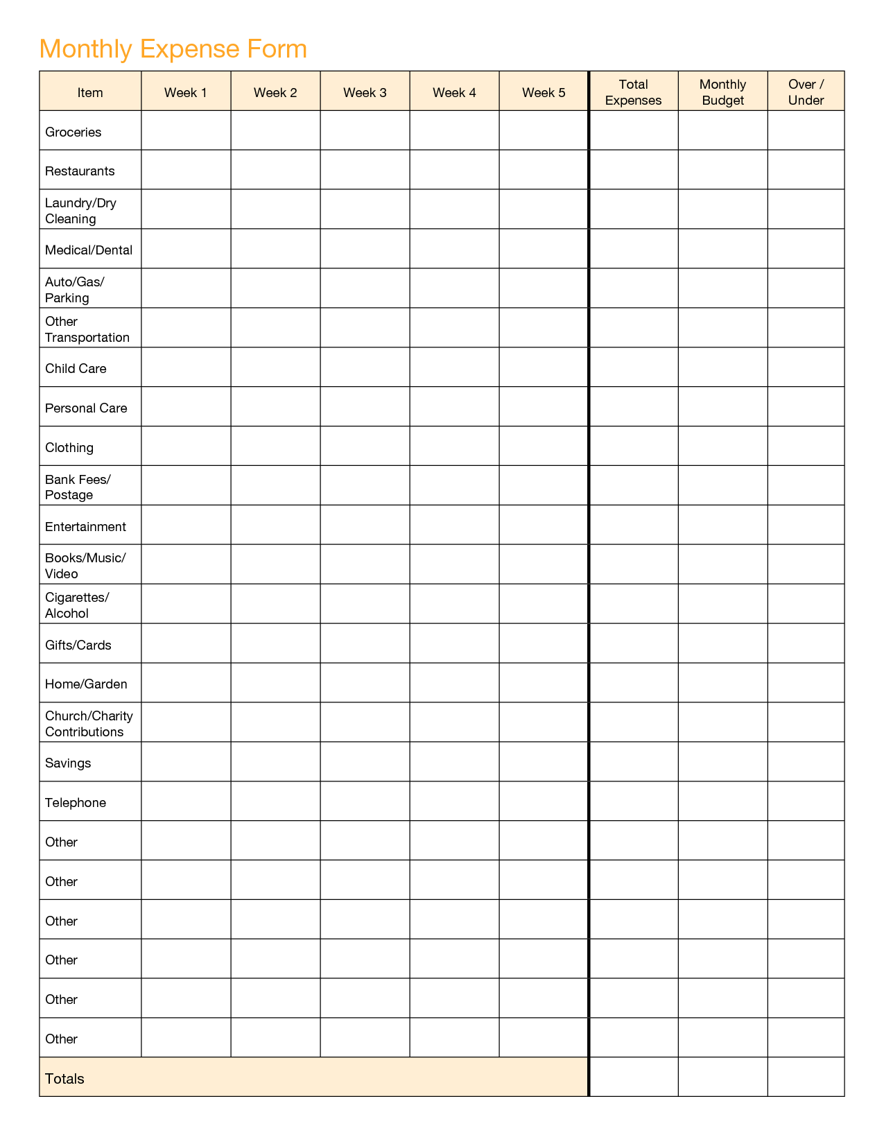 Free Monthly Expense Sheet Printable