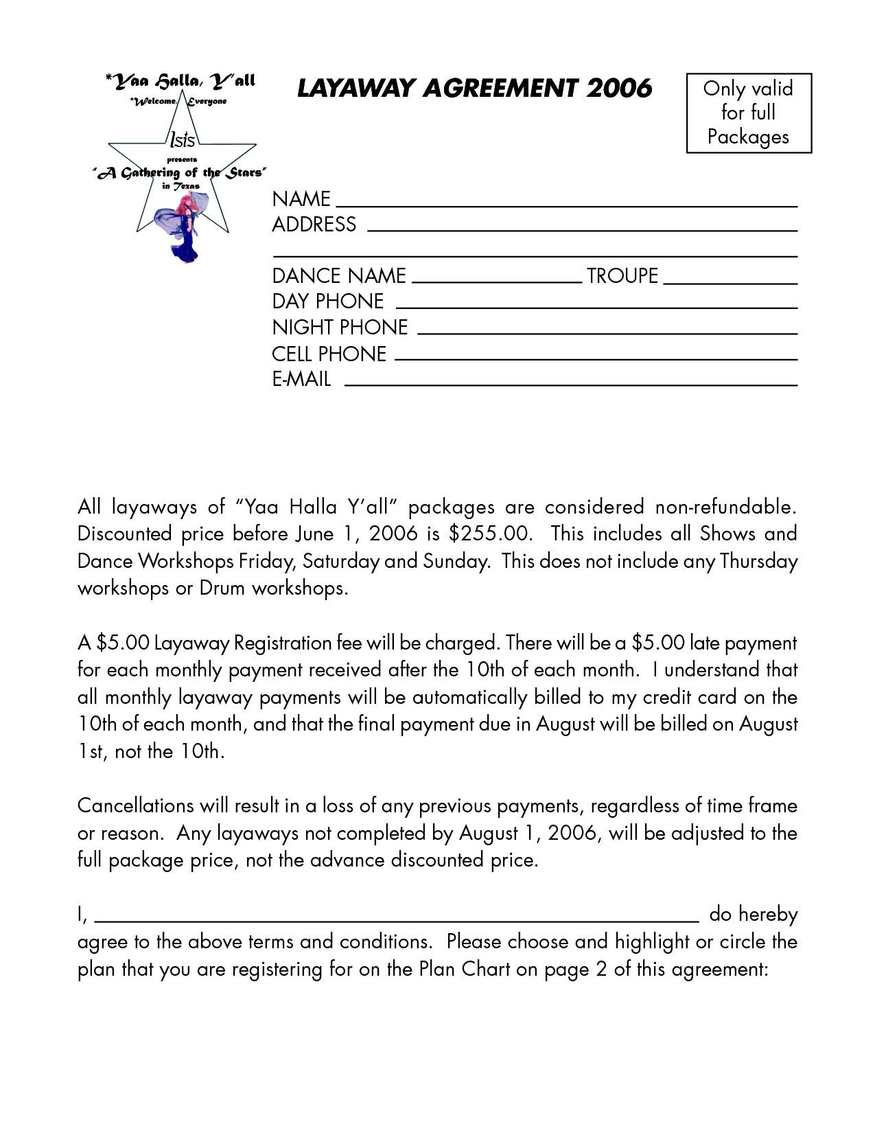 Layaway Agreement Template