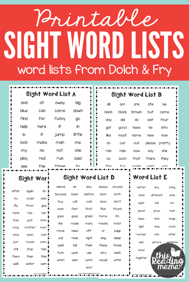 Fry List Of Sight Words