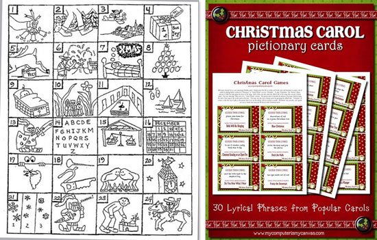 Christmas Carol Pictionary Free Printable