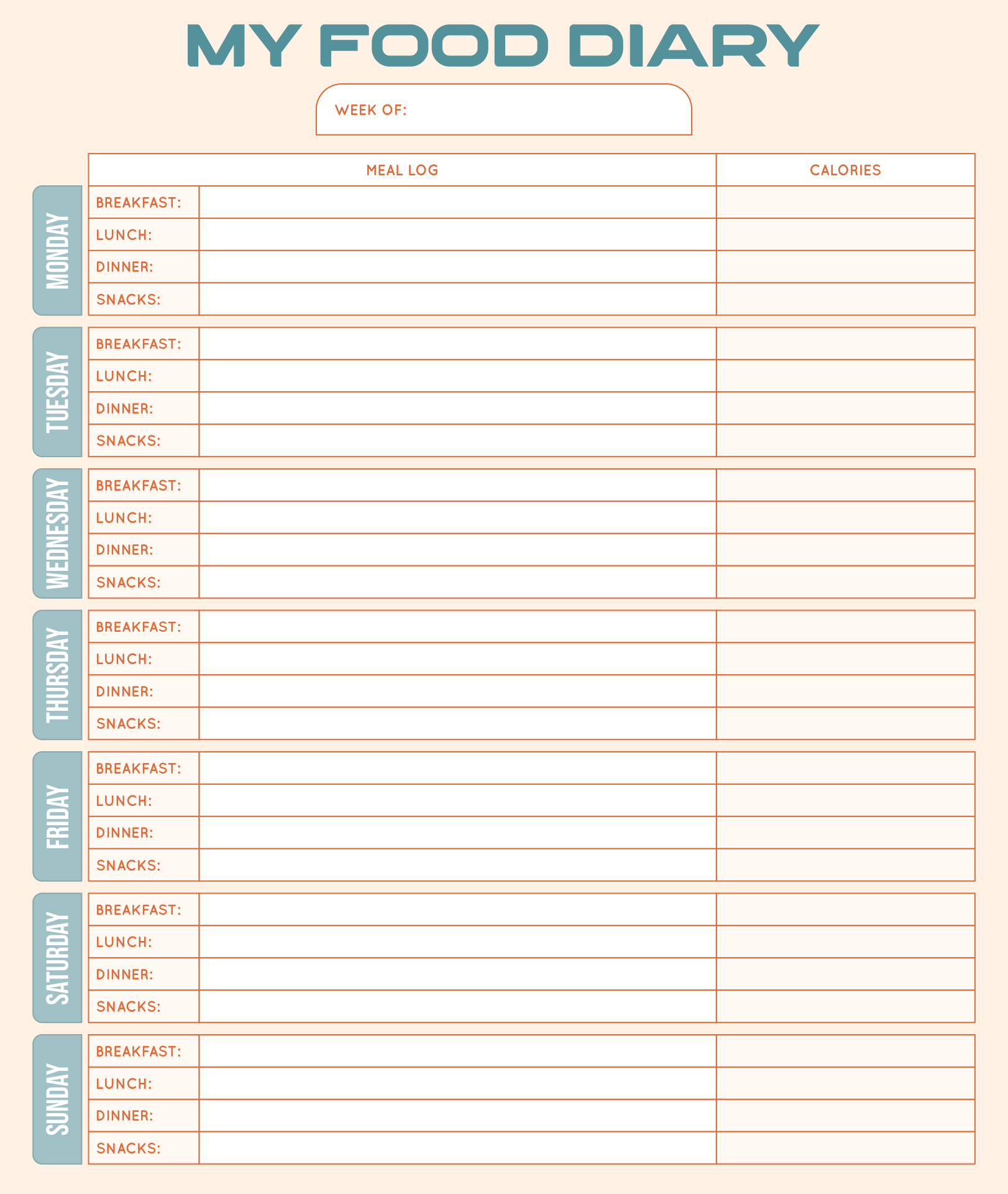 7 Best Images Of 7 Day Food Log Printable Food Diary Log Sheets 7 