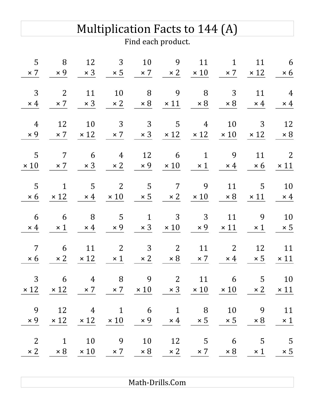 Multiplication Math Worksheets Free