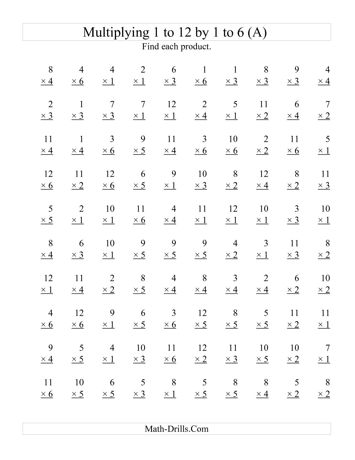 1 Times Multiplication Worksheets