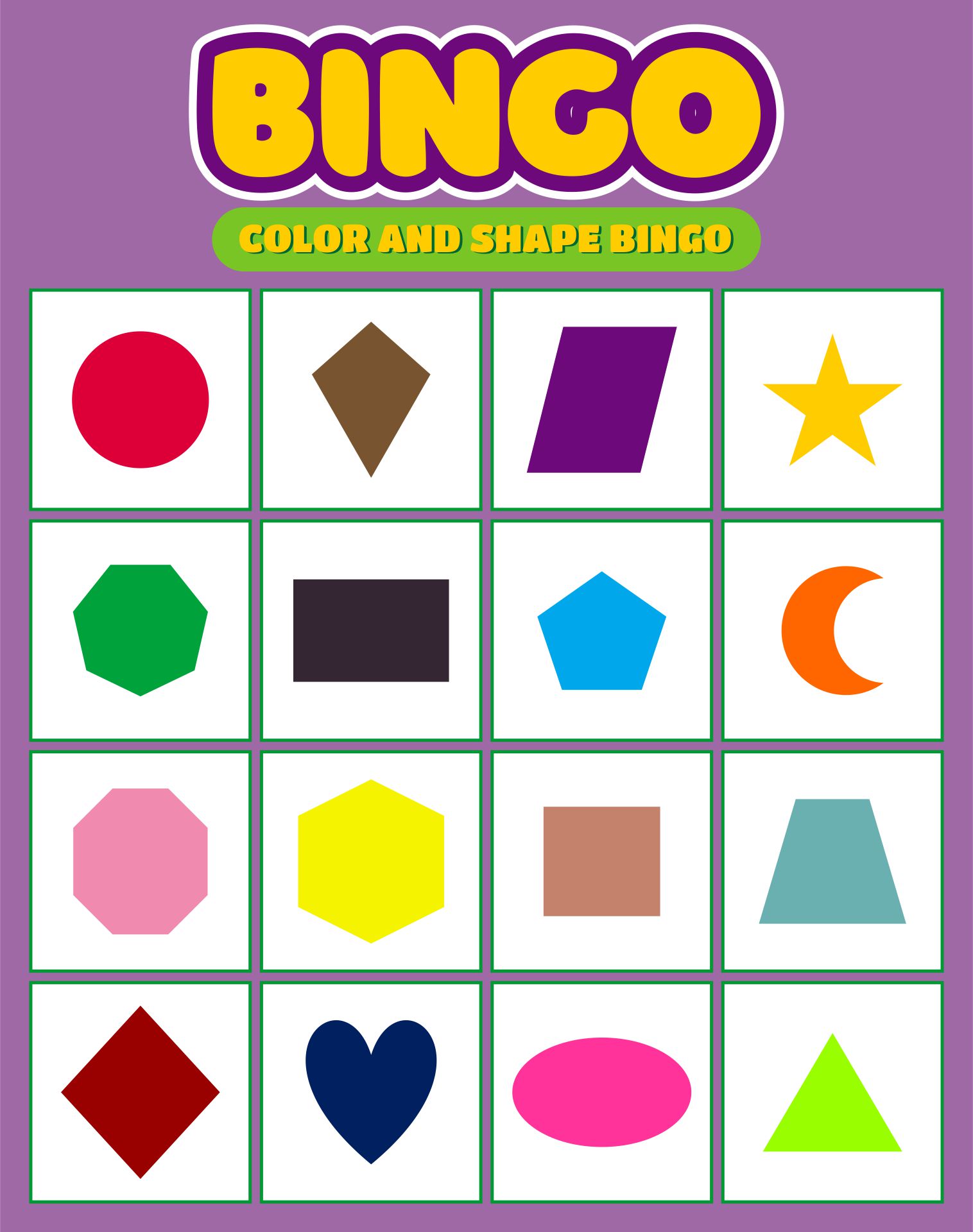 Free Printable Color Bingo Printable