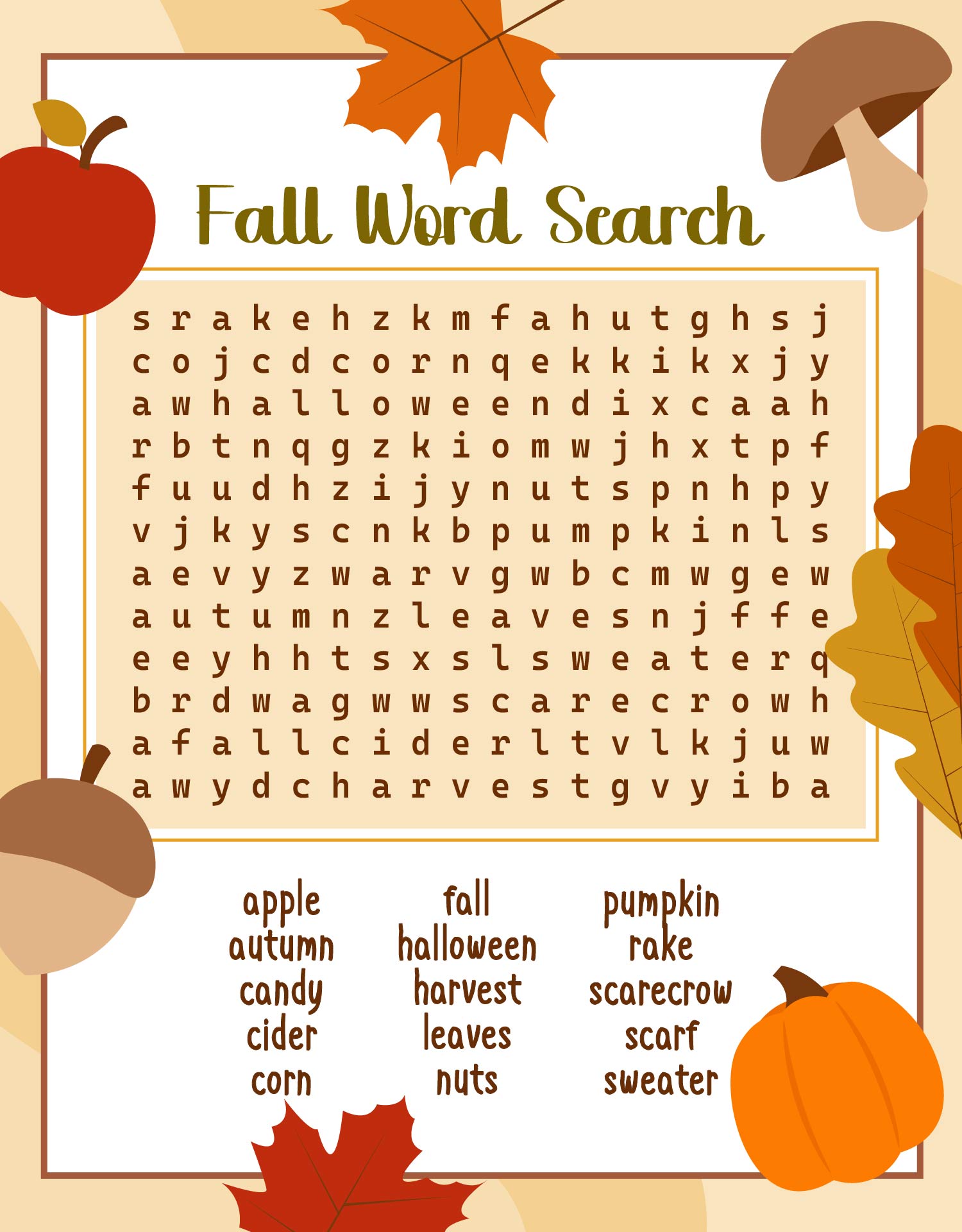 Free Printable Fall Word Search 2nd Grade