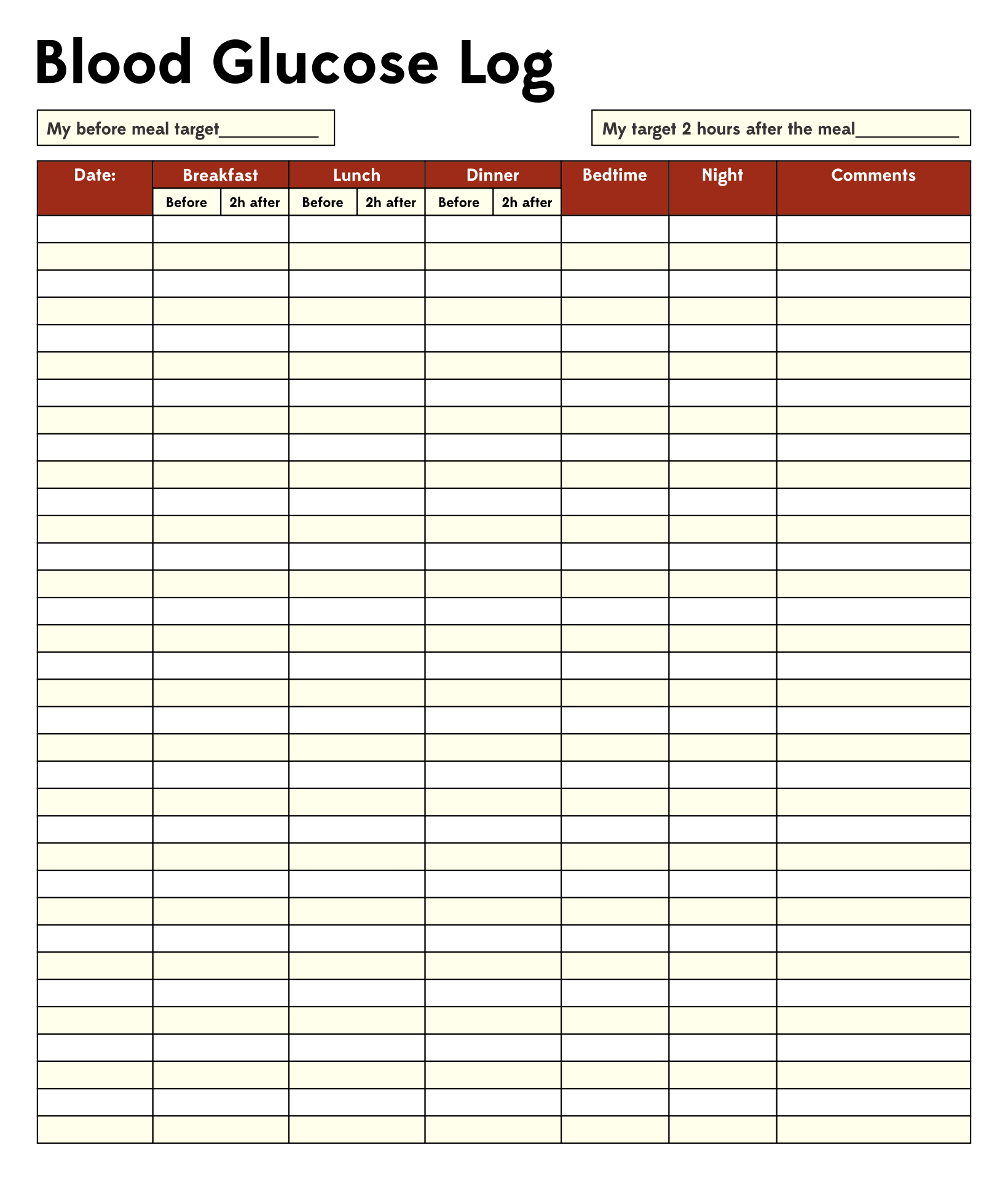 Free Printable Diabetes Log Sheet