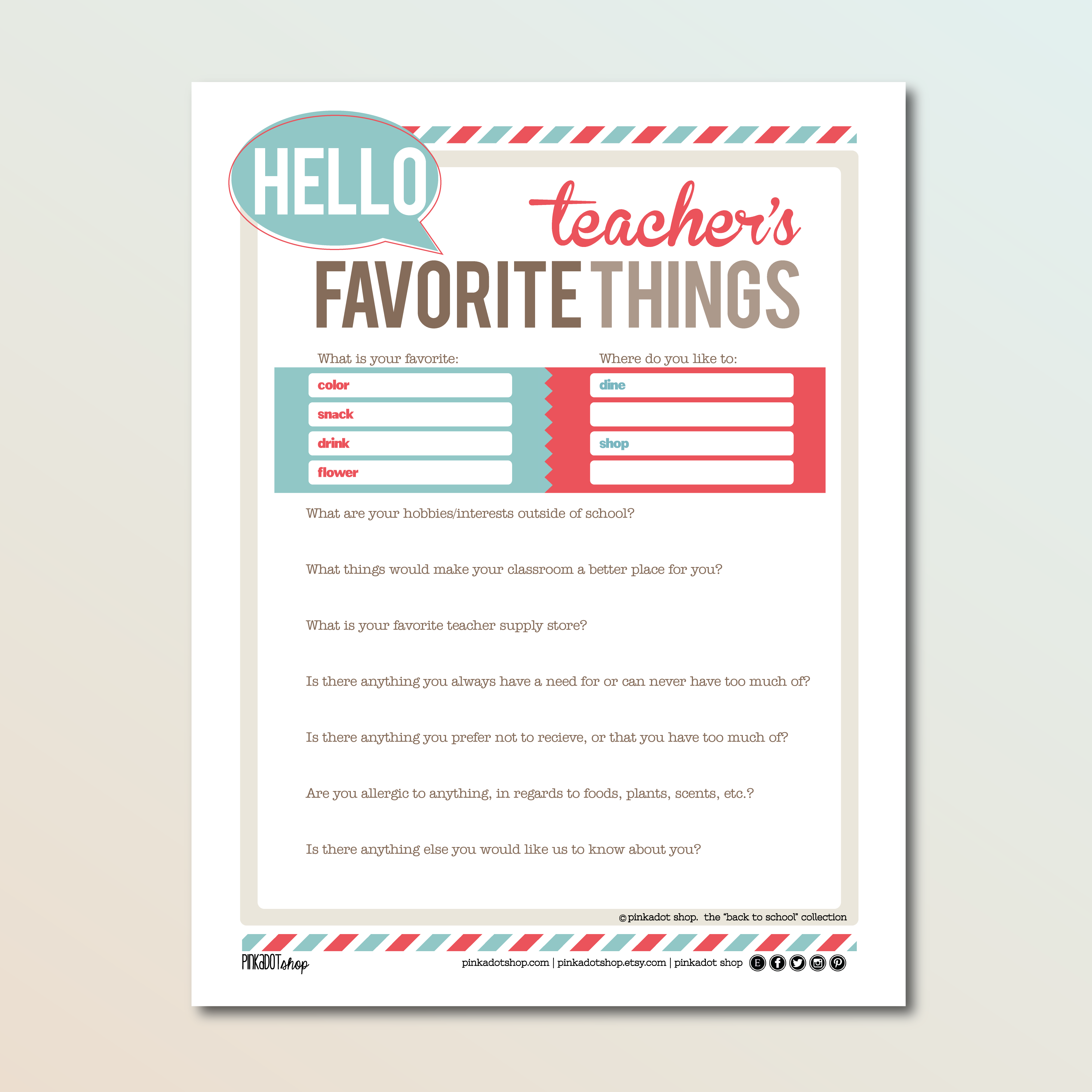 Free Printable Teacher Favorite Things