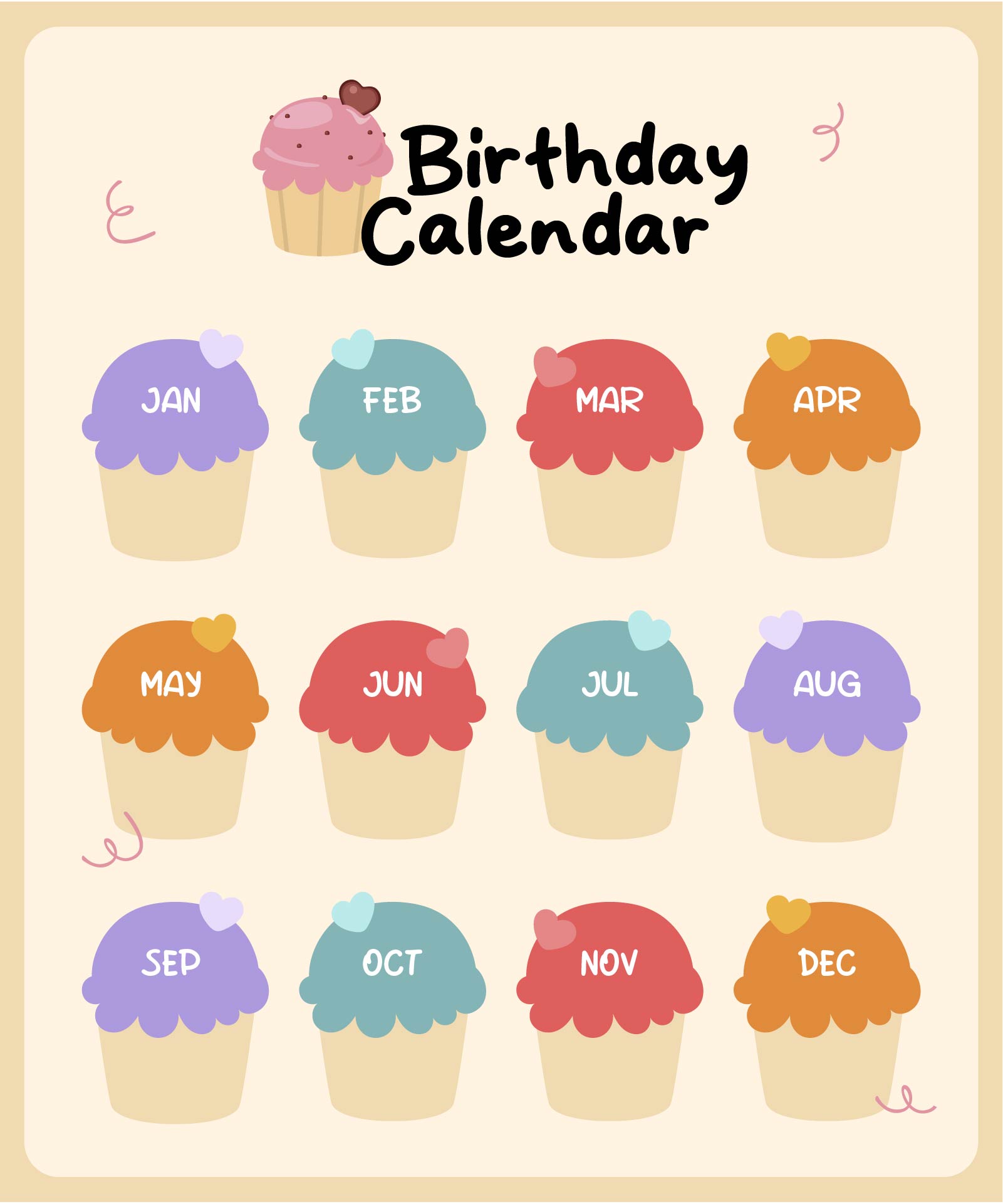 8 Best Images of Monthly Birthday Cupcake Printables Free Printable