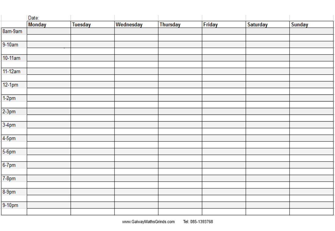 Weekly Calendar With Times