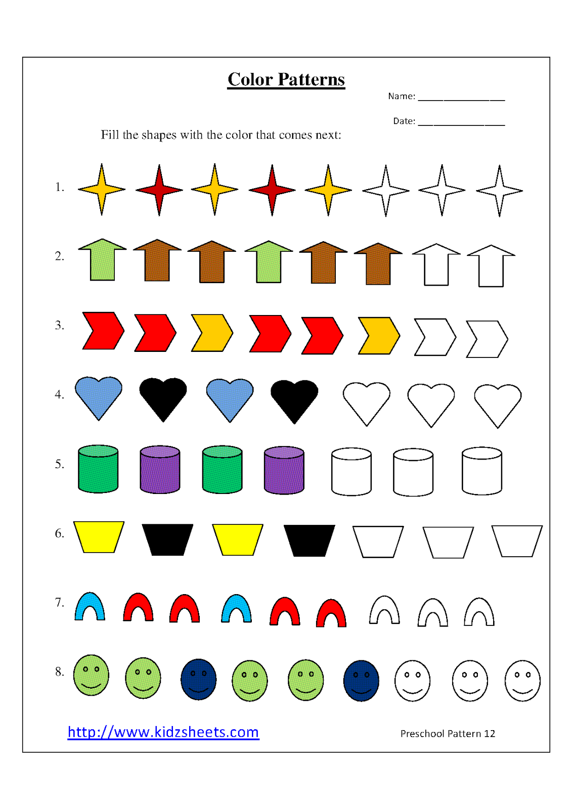 printable color pattern worksheets for preschool Worksheets preschool printable worksheet colors color matching activities preschoolers pre learning daycareworksheets match printables activity kids red school daycare print