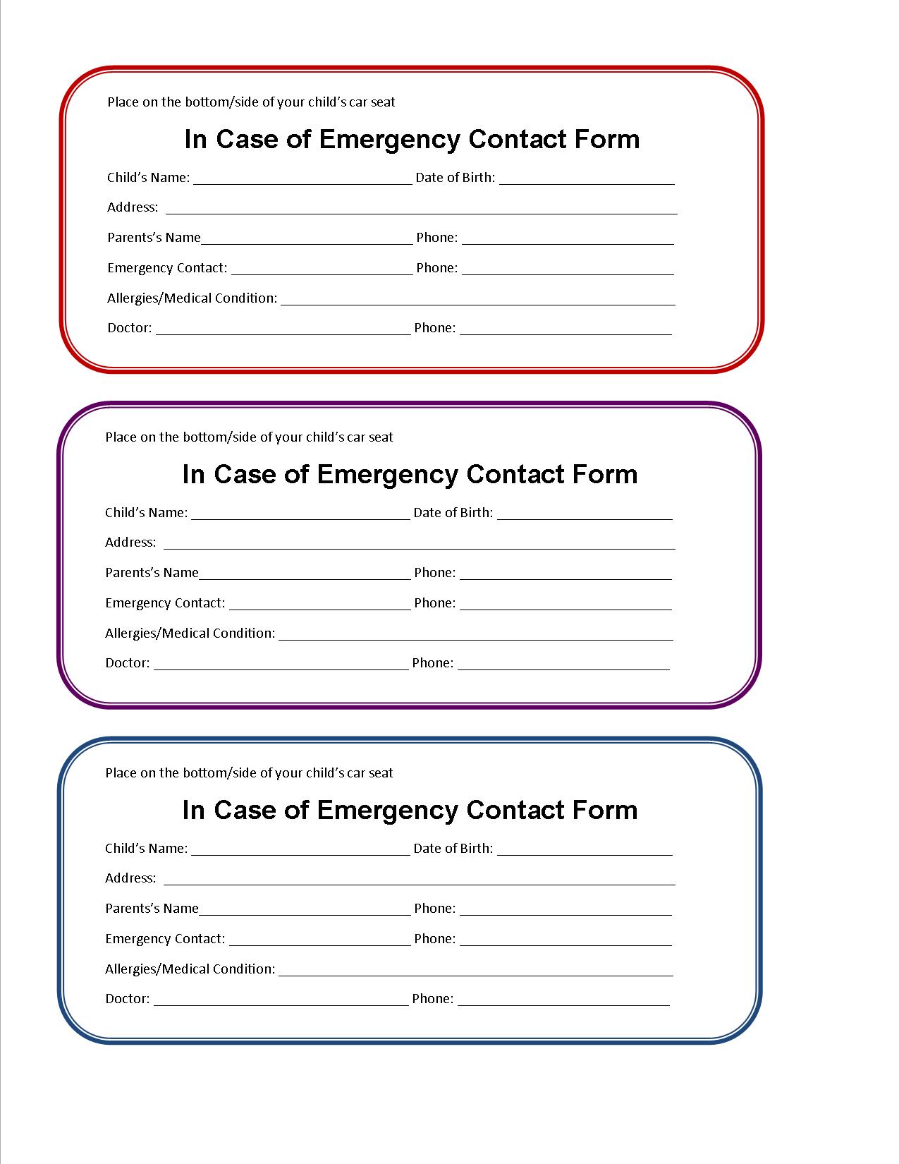 7 Best Images of Printable Emergency Information Form Printable