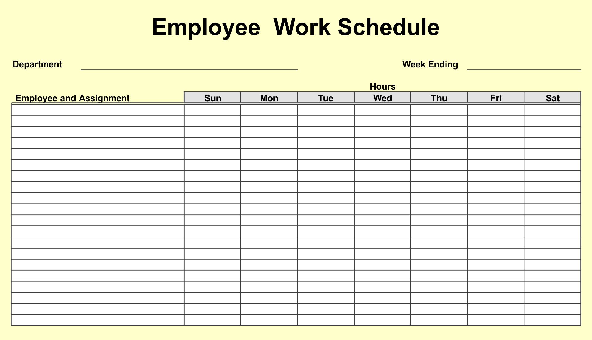 Printable Employee Work Schedule