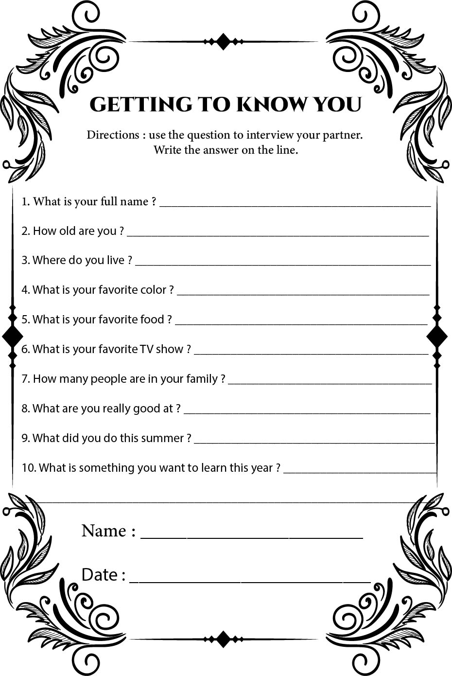 Free Printable Get To Know You Worksheet