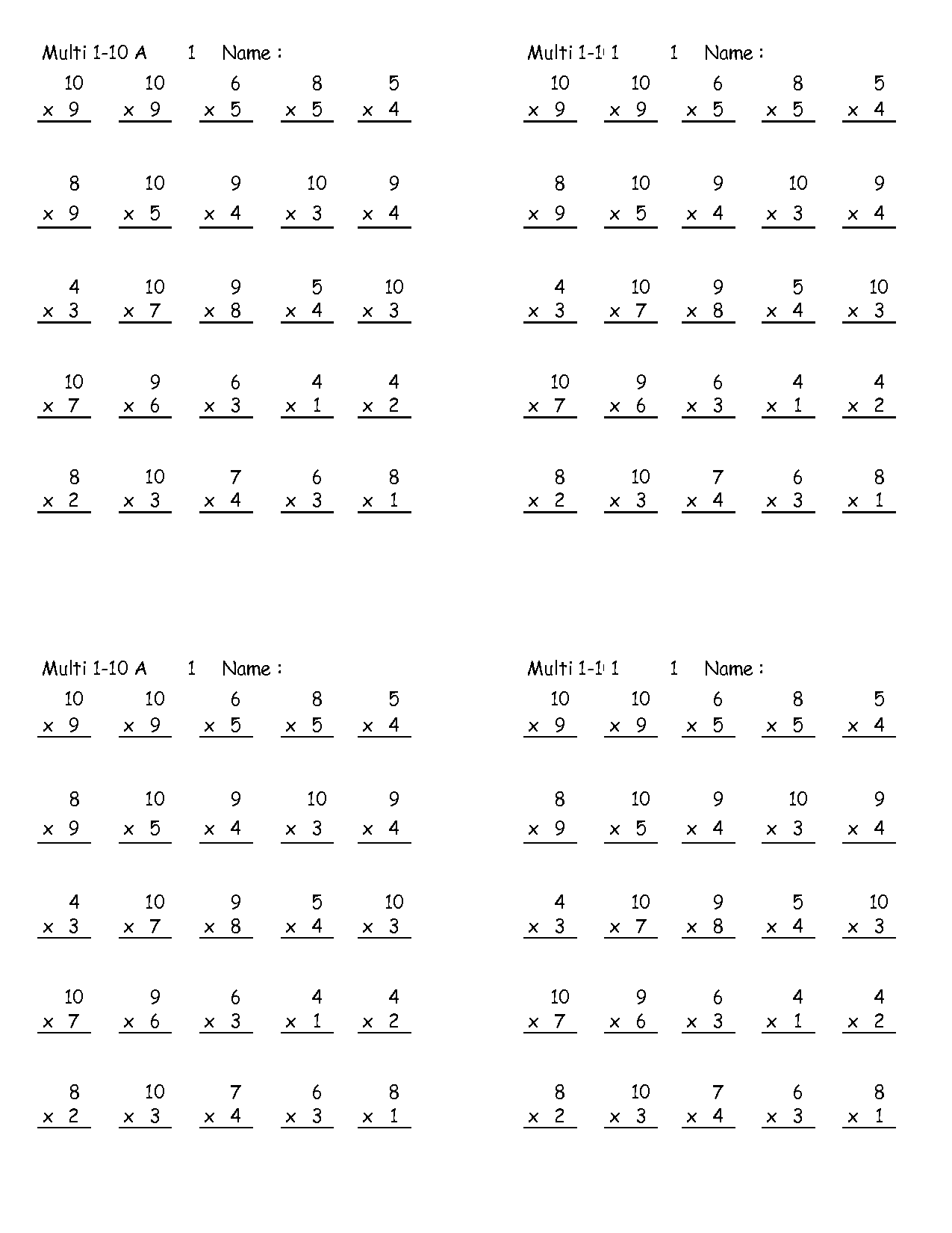 Multiplication By 4 Worksheets Printable