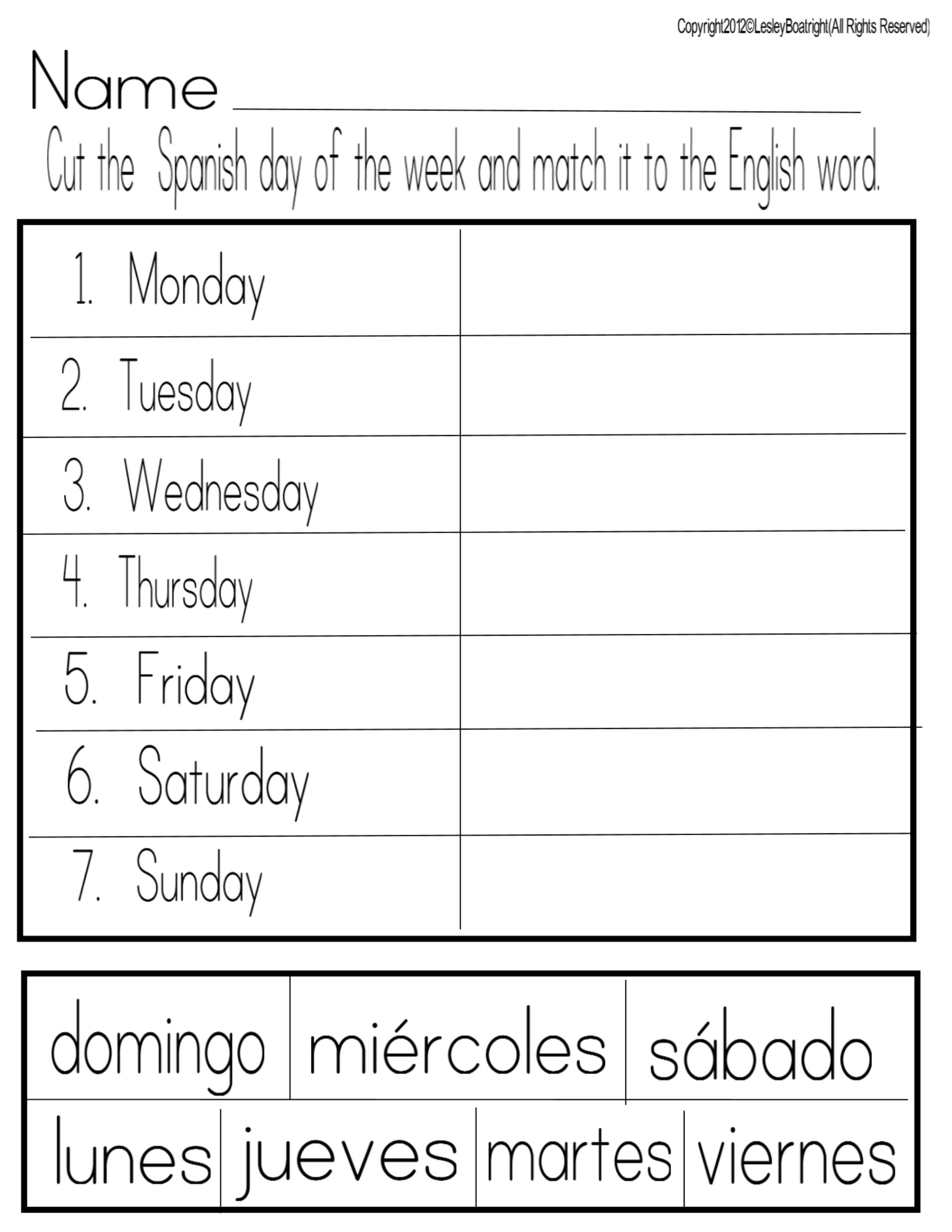 7 Best Images Of Printable Spanish Worksheets Days Of The Week Spanish Days Of The Week