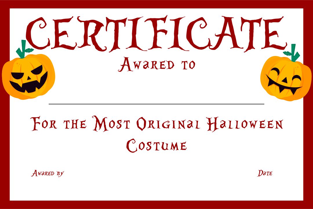5 Best Images of Halloween Costume Award Printable Certificates