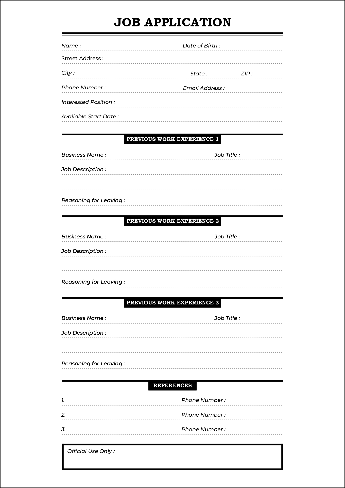 Free Printable Blank Job Application Forms