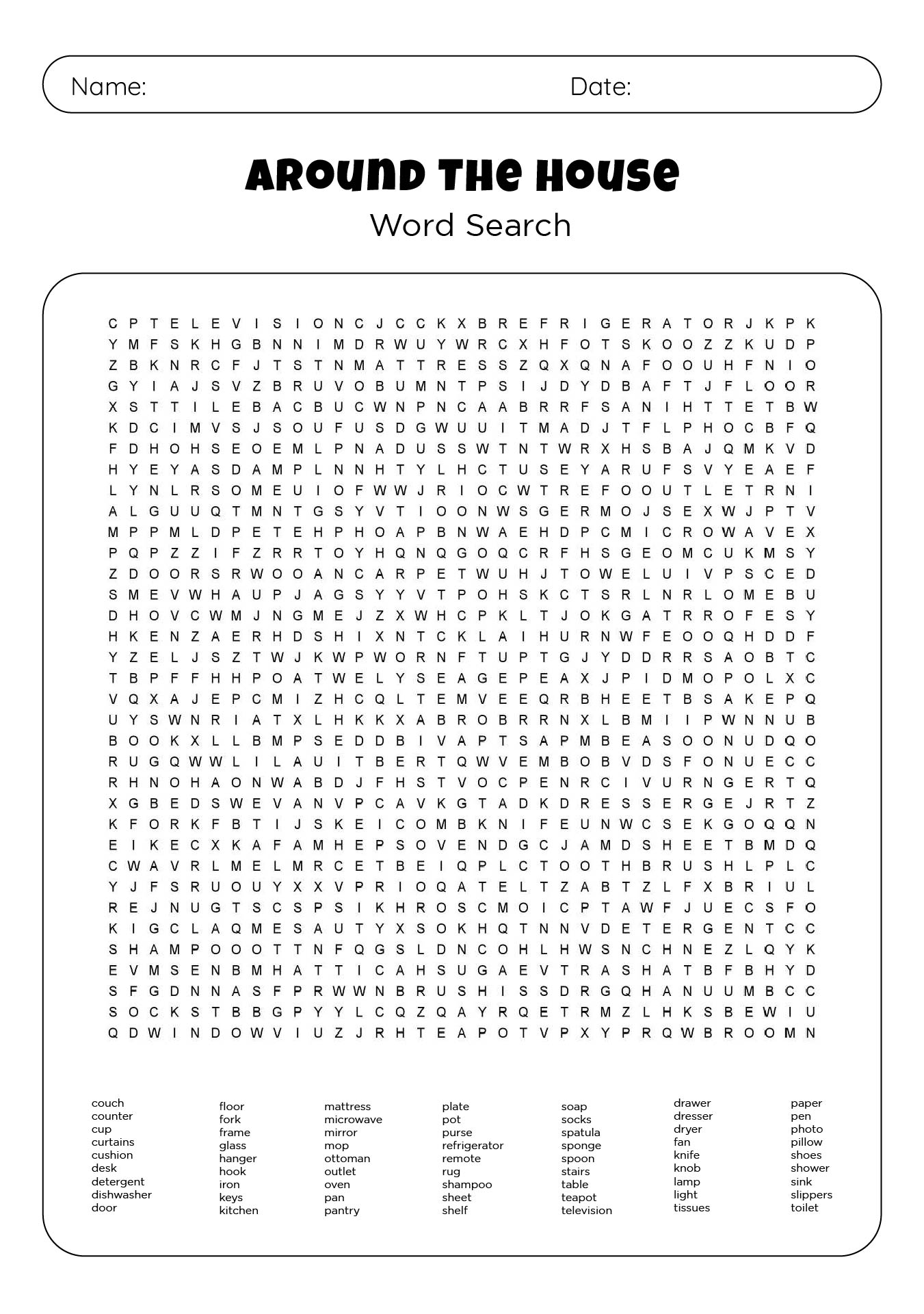 Word Search Printable Hard