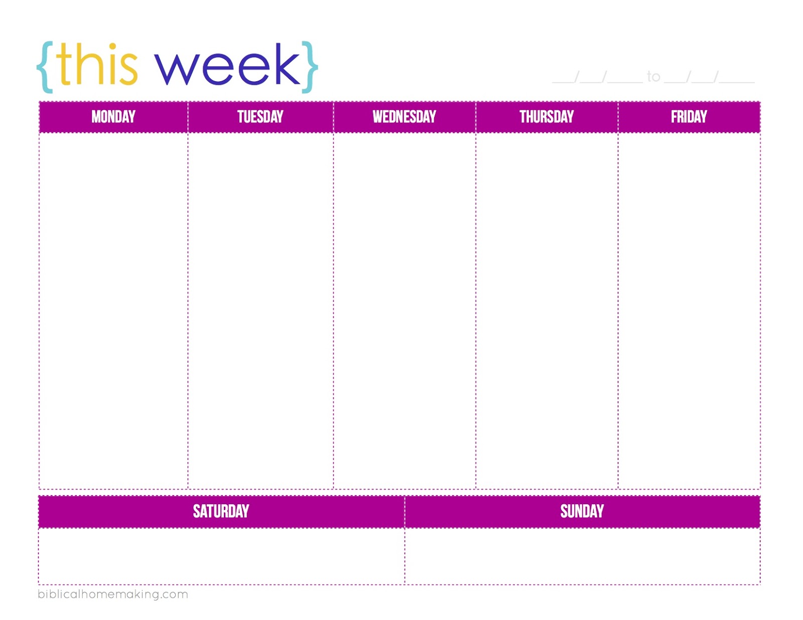 Free Weekly Printable Calendar Template