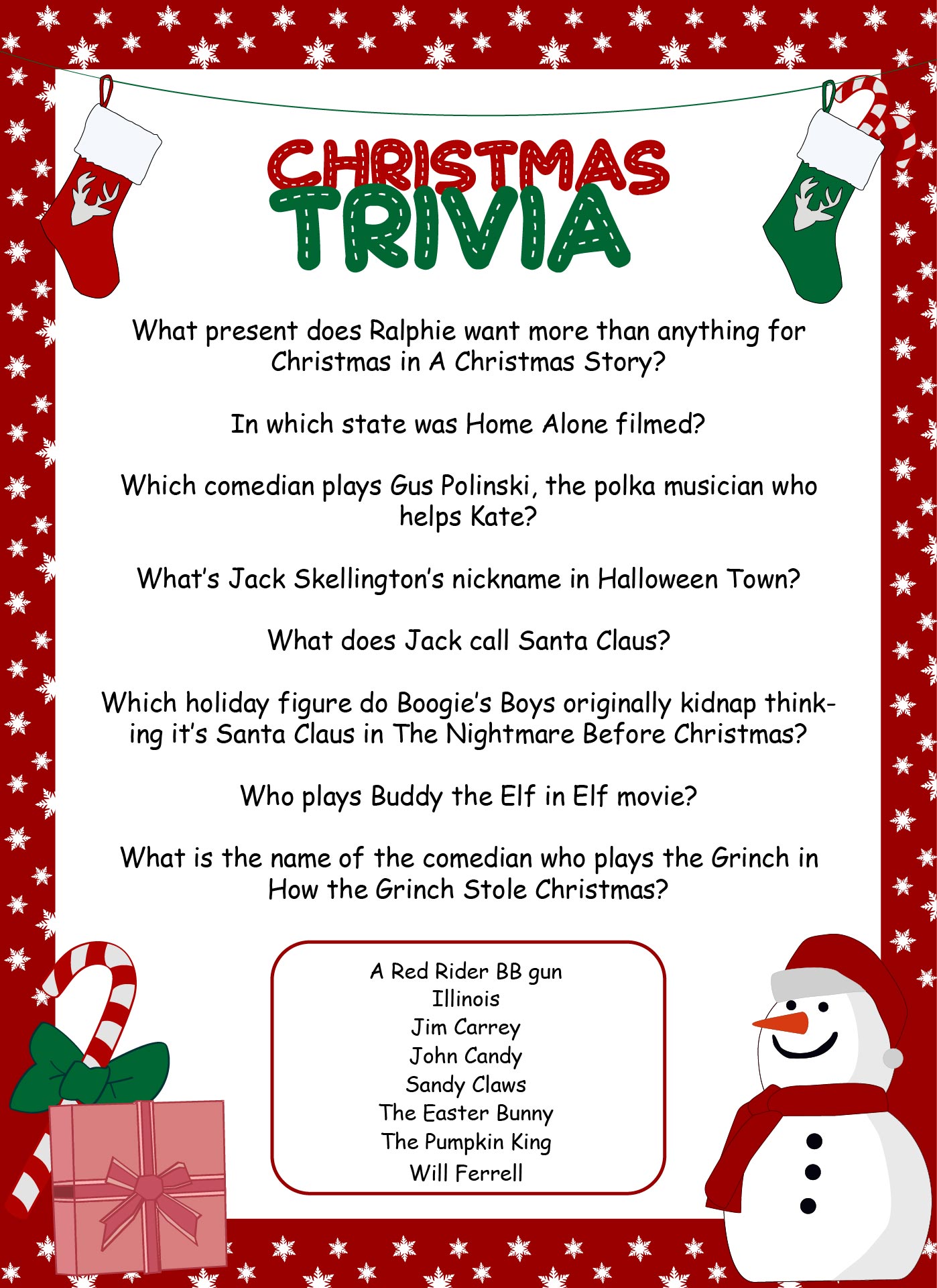 Printable Christmas Trivia Games