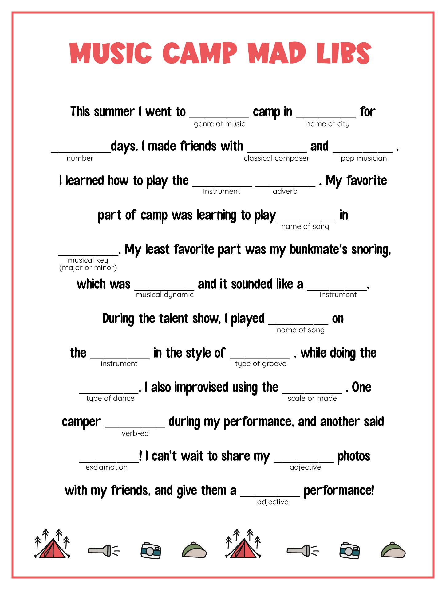 4 Best Images of Free Printable Camping Mad Libs A Spooky Story