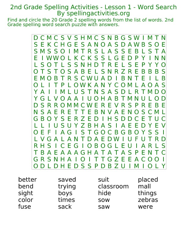 6 Best Images of Printable Kids Word Search 2nd Grade 2nd Grade Word