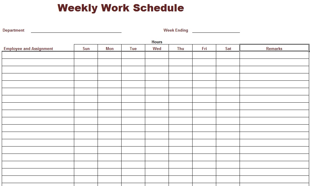 Free Weekly Employee Work Schedule Template Printable