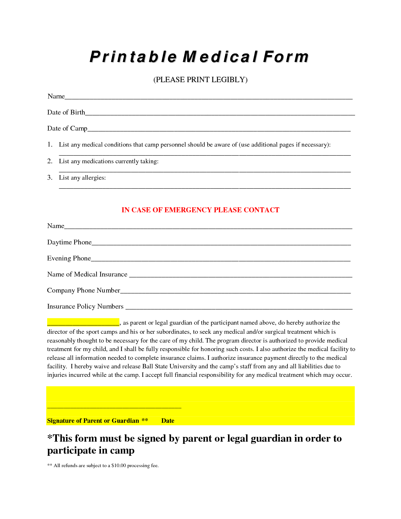 Free Medical Forms Printable