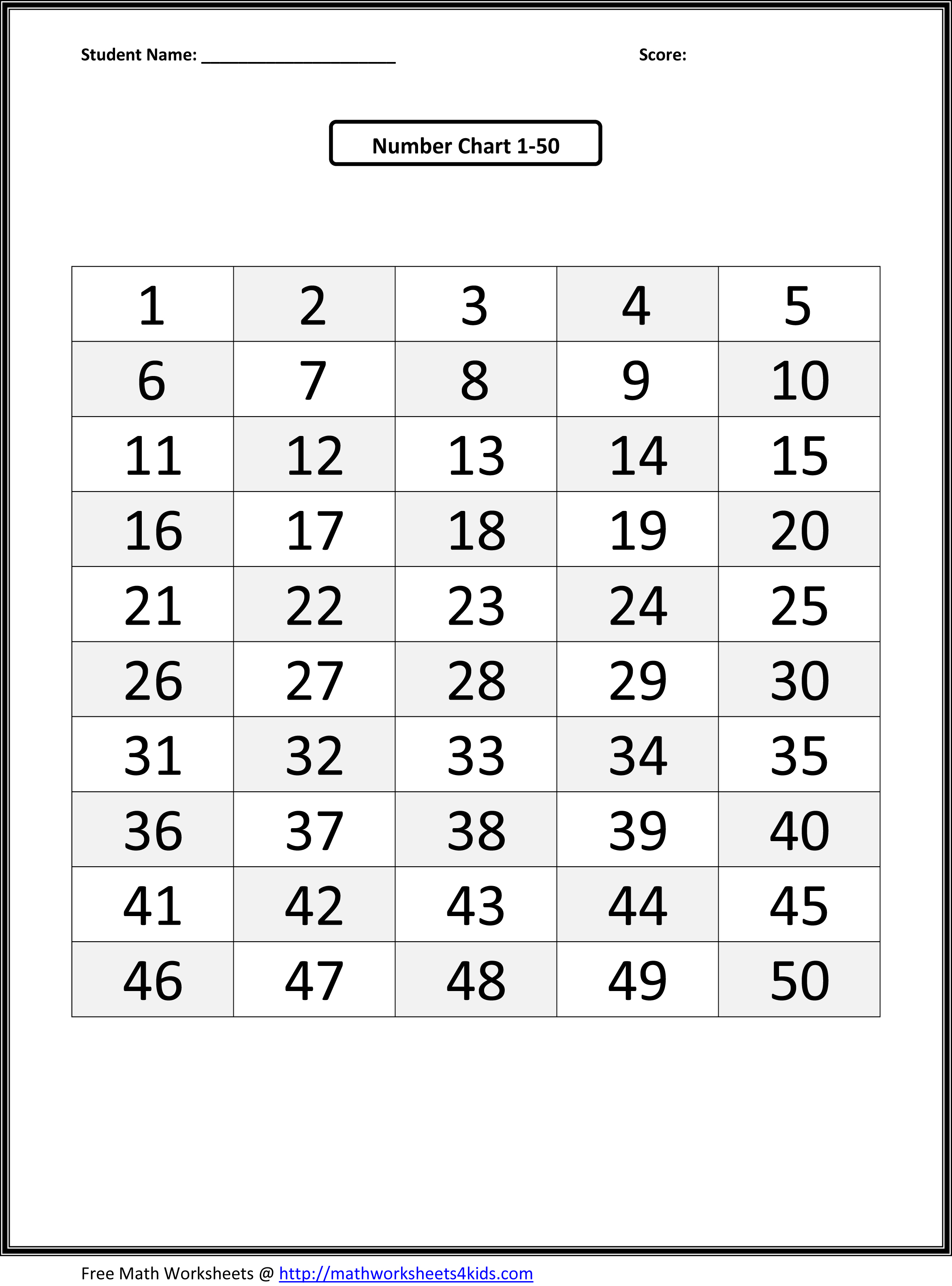 Tracing Numbers 1 50 Worksheets