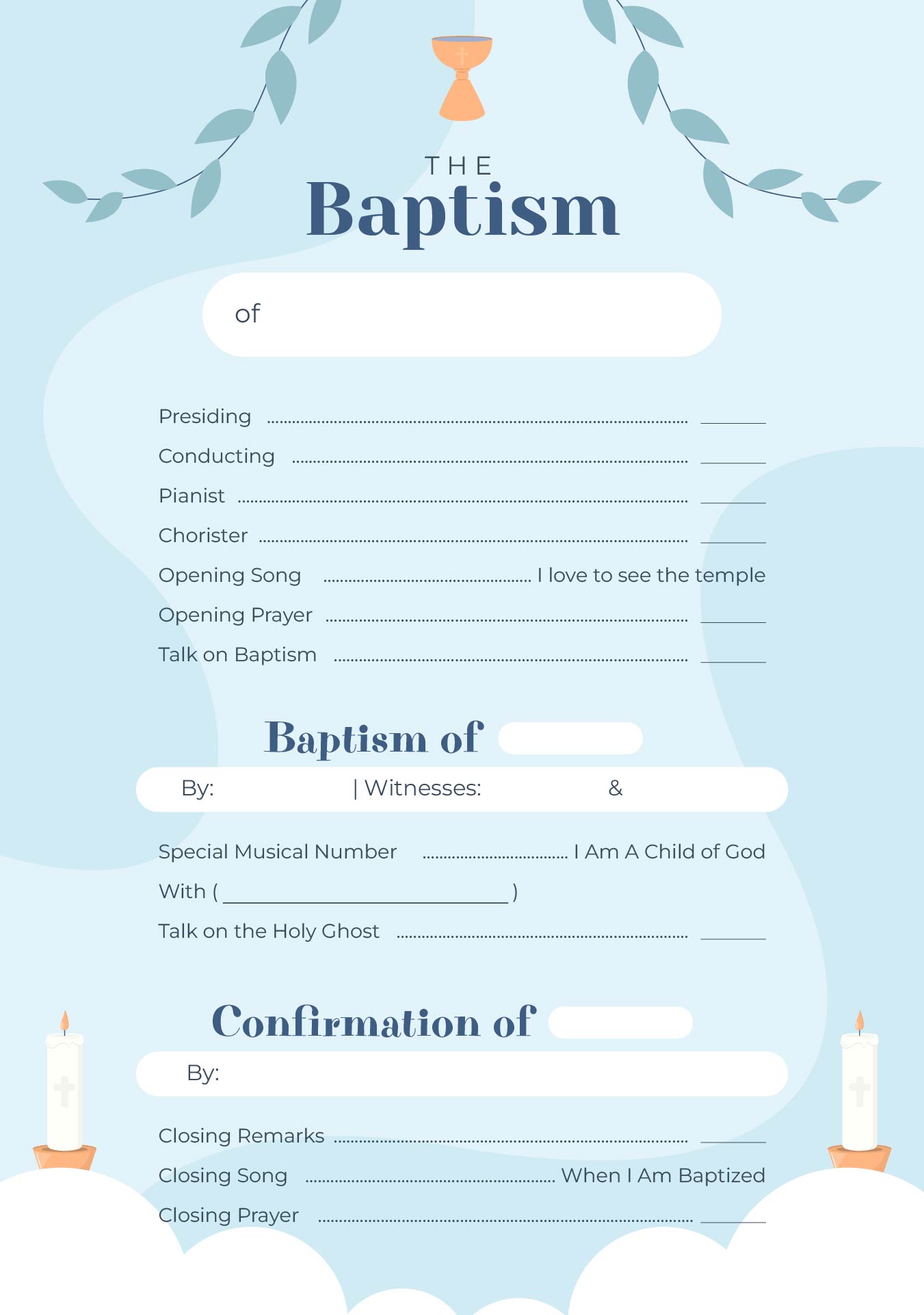 Printable Lds Baptism Program Template Free