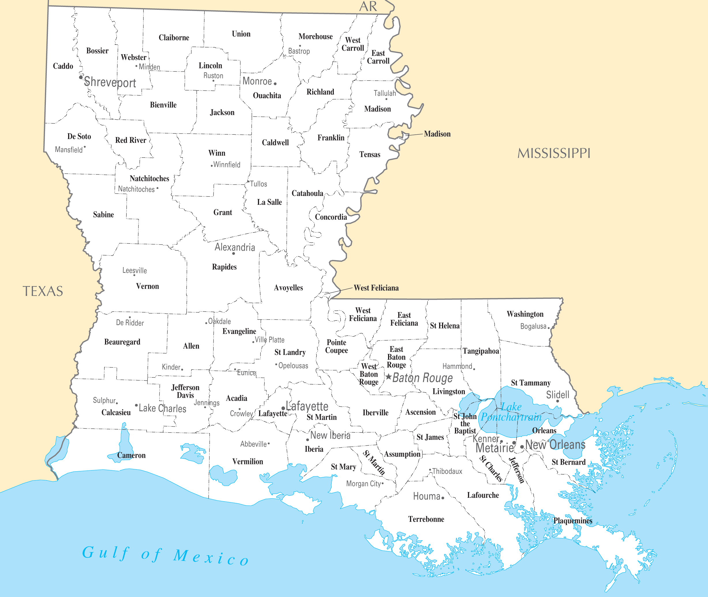 5 Best Images of Printable Map Of Louisiana Cities - Louisiana Map with Cities and Towns ...