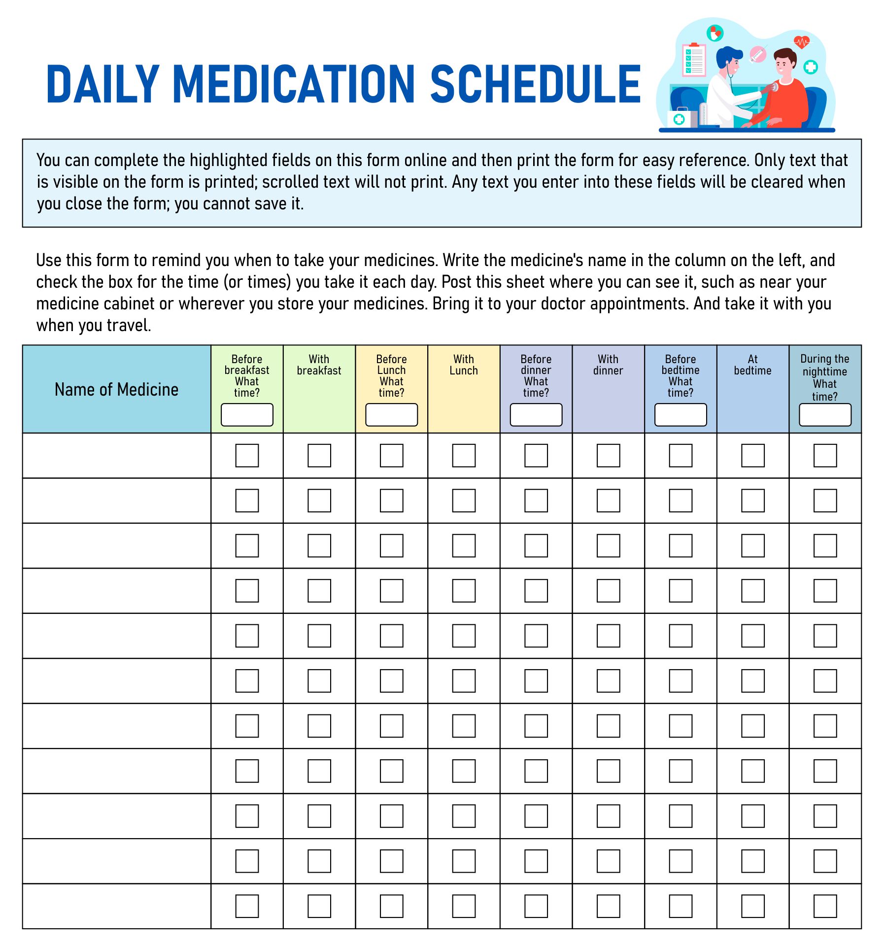 Free Daily Medication Chart Printable Customize And Print