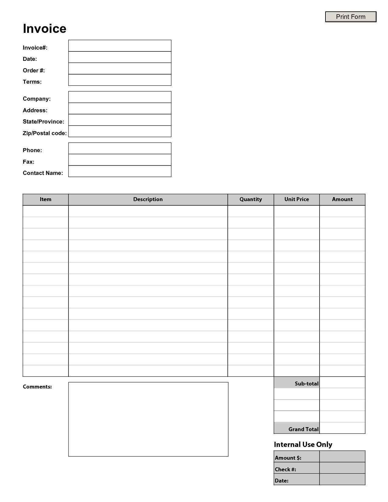 Free Printable Template Invoice