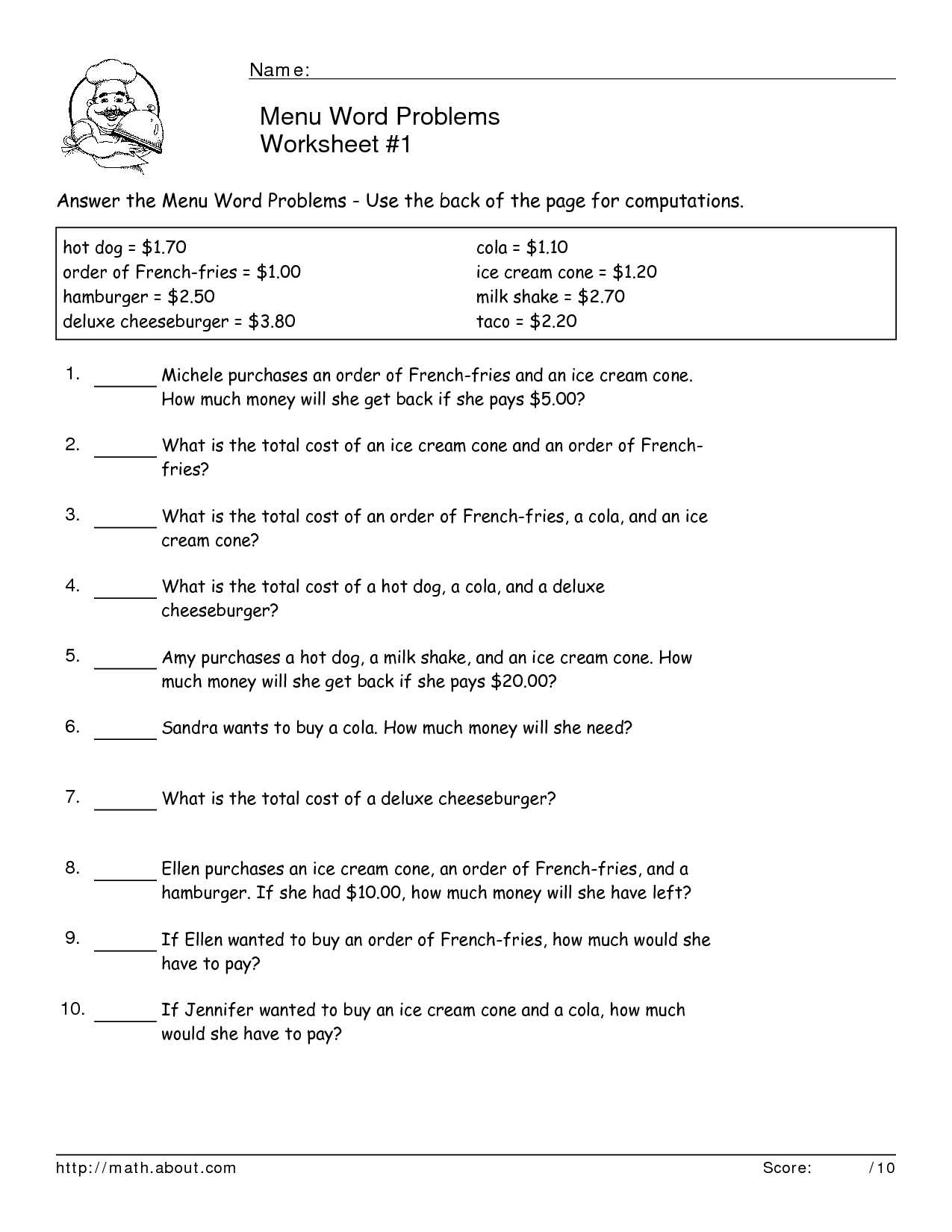 Menu Math Worksheets Free - This bundle includes ALL THREE of my